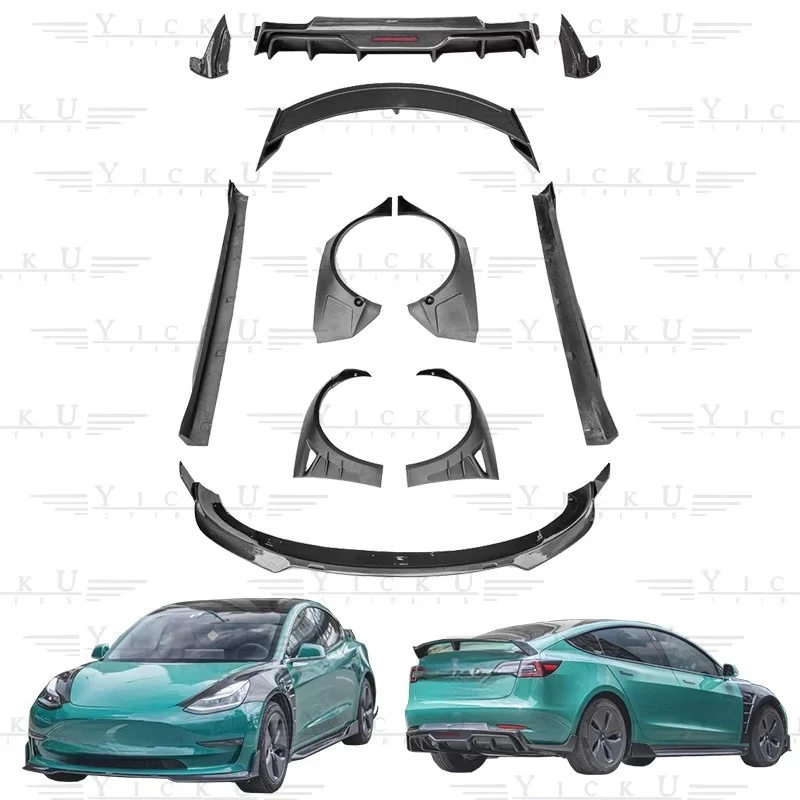 CMST Body Kit Carbon Fiber  Model 3 Front Lip Side Skirt Wheel Arch Rear Lip Spoiler Diffuser 2019-2023