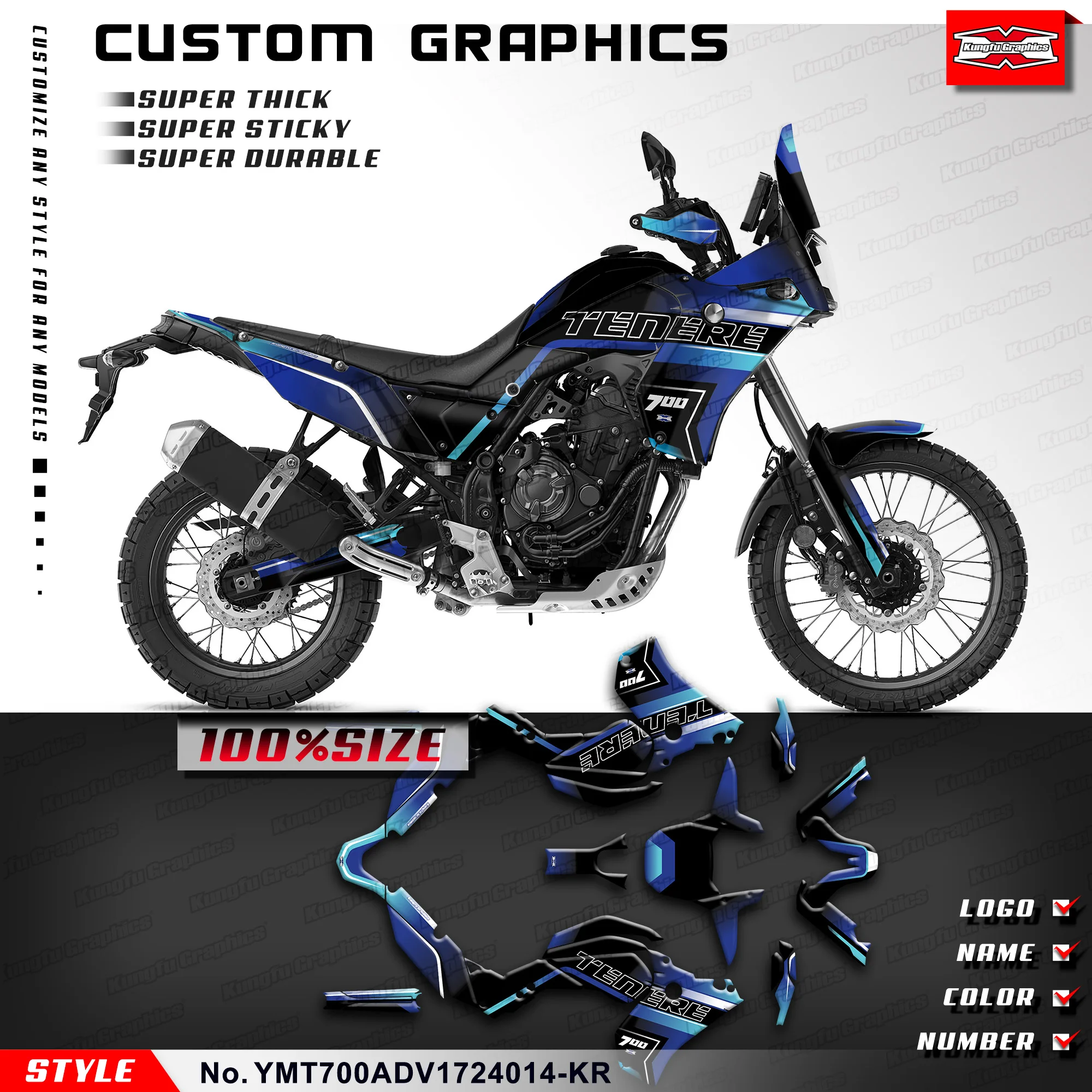 

KUNGFU GRAPHICS Stickers Set Motorcycle Graphic for Yamaha Tenere 700 T700 T7 2017 2018 2019 20 21 22 23 24, YMT700ADV1724014-KR