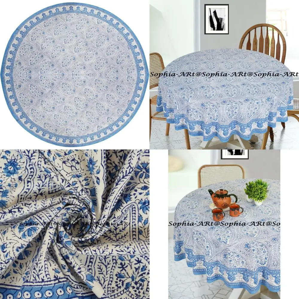 

6 Seater Cotton Block Printed Outdoor Tablecloth - Washable Patio, Camping, Holiday Party, Indoor Kitchen Use
