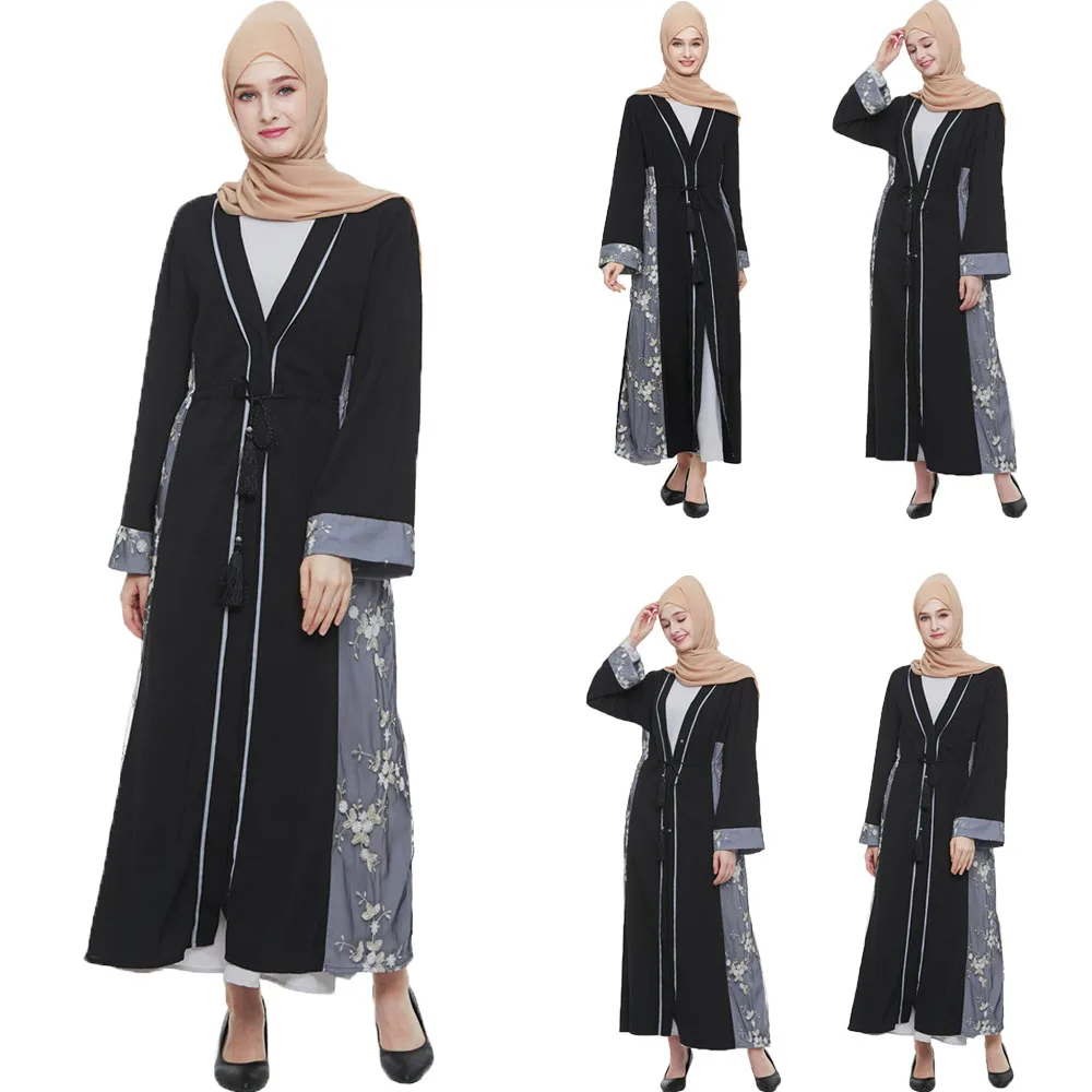 

Latest Fashion Abaya for Women Lace Floral Embroidery Abaya Dubai Clothing Robe Femme High Quality Islamic Women Dress Abaya