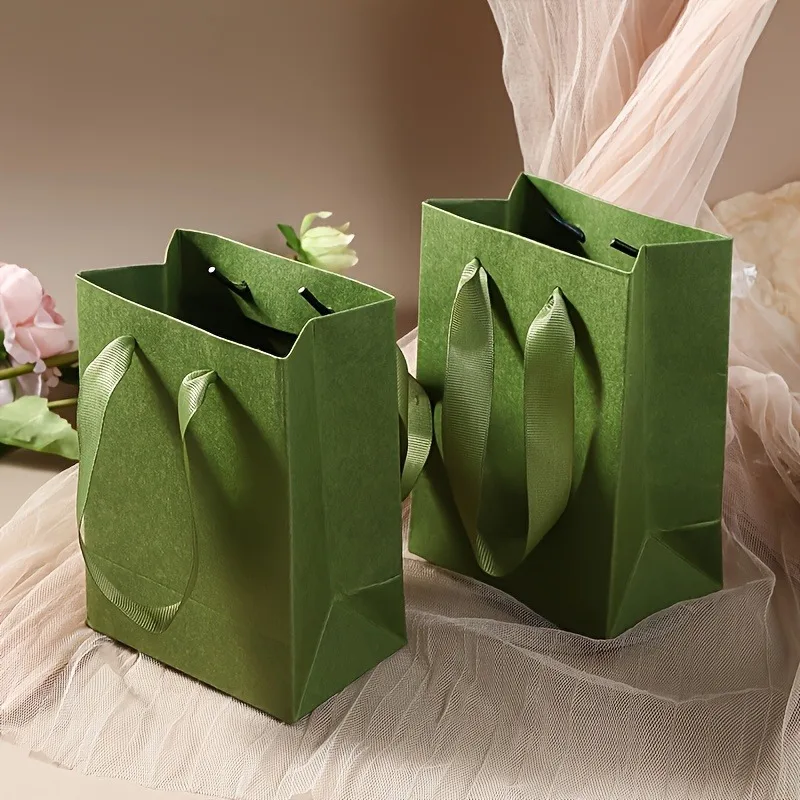 5 Stück große grüne Retro-Geschenktüten – elegant und Design, für Hochzeiten, Partys, Schmuckaufbewahrung | Einkaufs-/Taschen- und Verpackungsbox aus Papier – Detail 3