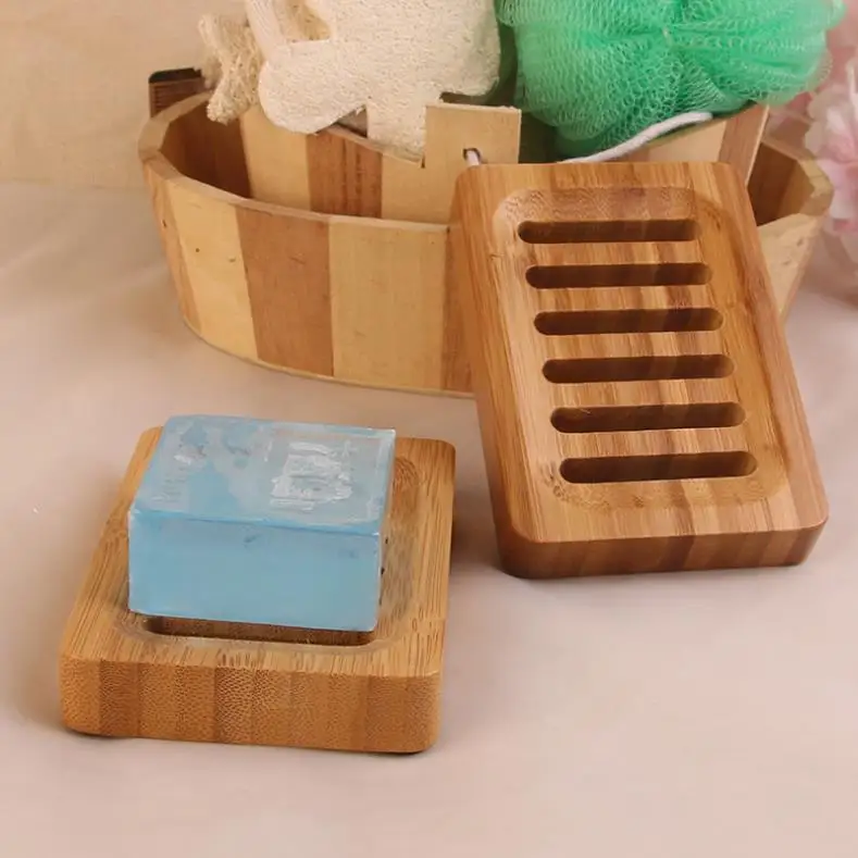 100pcs Natural Bamboo Soap Dishes Tray Holder Storage Rack Plate Box Container Bathroom Soap Dish 12.5*9cm ni622