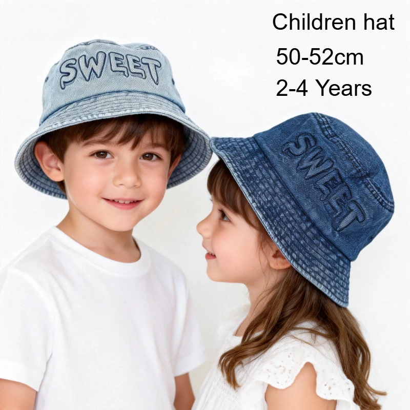 Japanese Retro Kids Bucket Hat 50-52cm 2-4 Years Letter Distressed Casual Fashion Versatile Street Travel Baby Sun Hat view 2