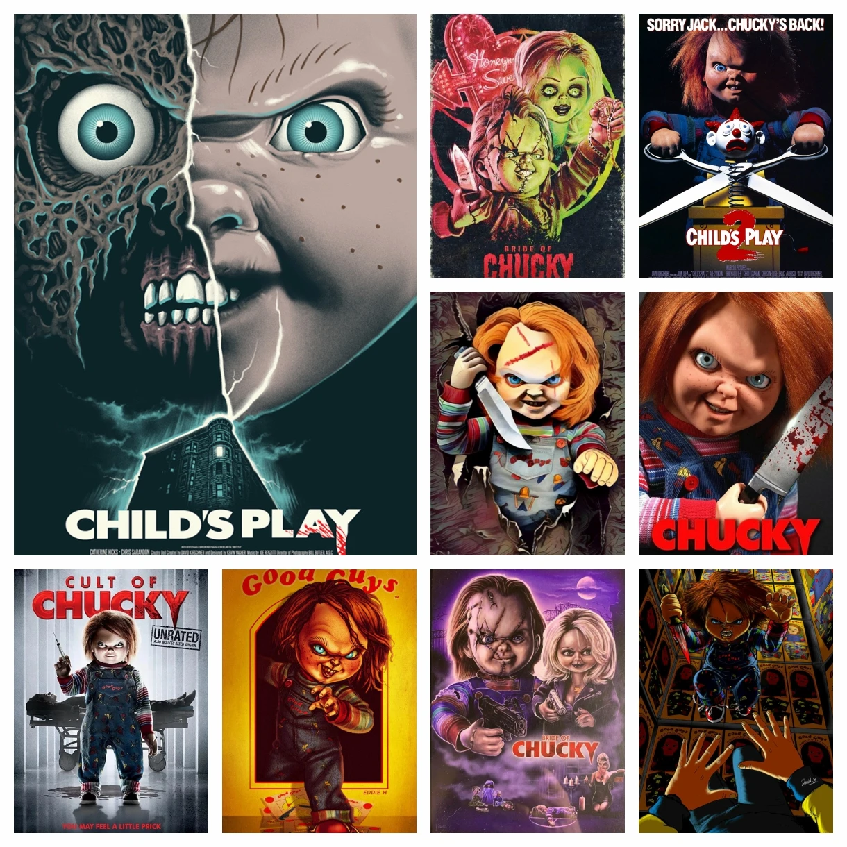 Pintura de diamante de película Chucky, juego de película de terror, arte de pared, novia de Chucky, mosaico bordado, Kit de punto de cruz, decoración del hogar