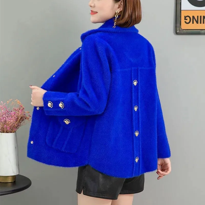 

Imitation Mink Fleece Coat Fashion Mom's Fur Overcoat Women's Thickened Short Large Cardigan Autumn Winter Jacket Female