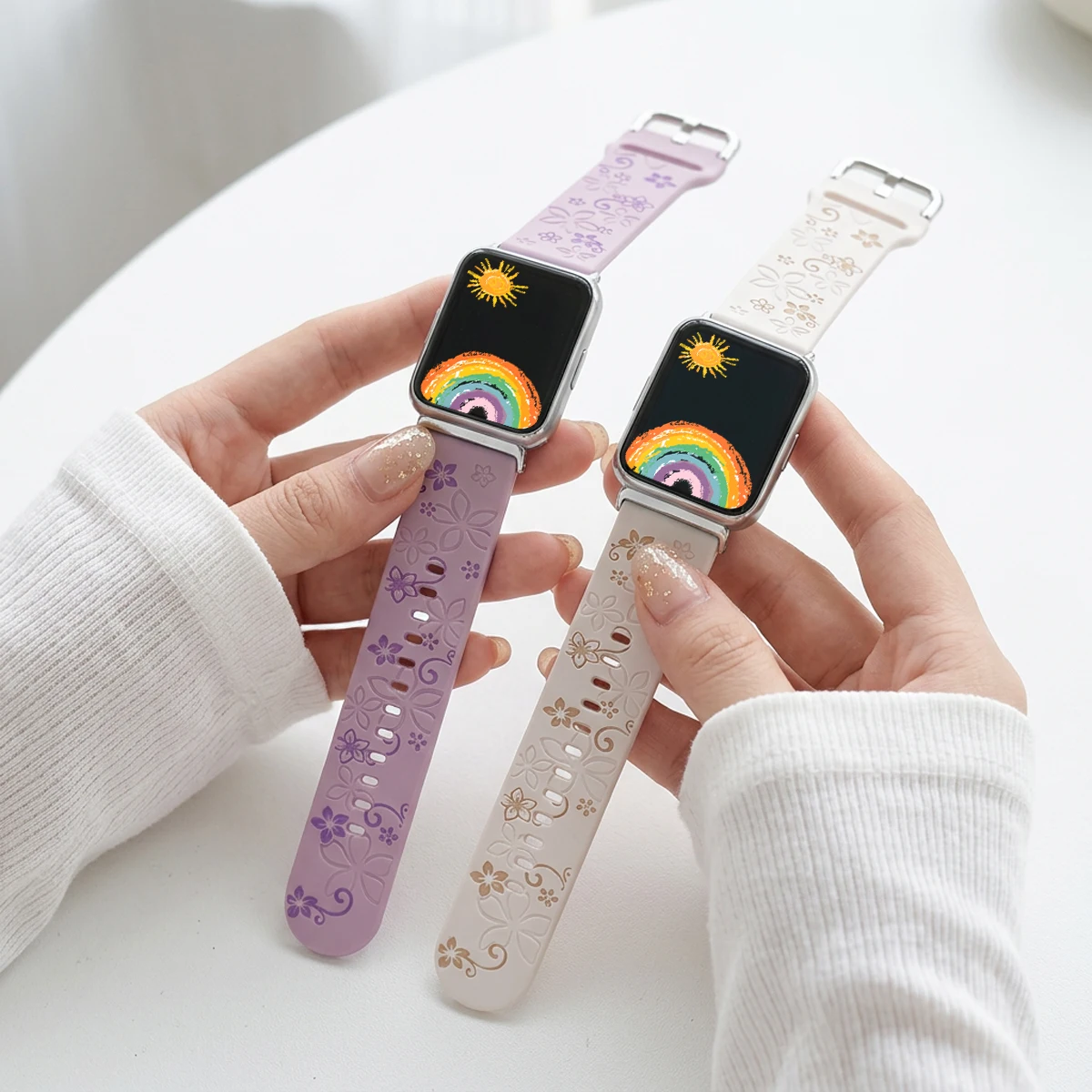 Flower Carving Silicone Strap for Samsung Galaxy Fit 3 Adjustable Two Colors Sport Wristband for Galaxy Fit 3 Women Bracelet