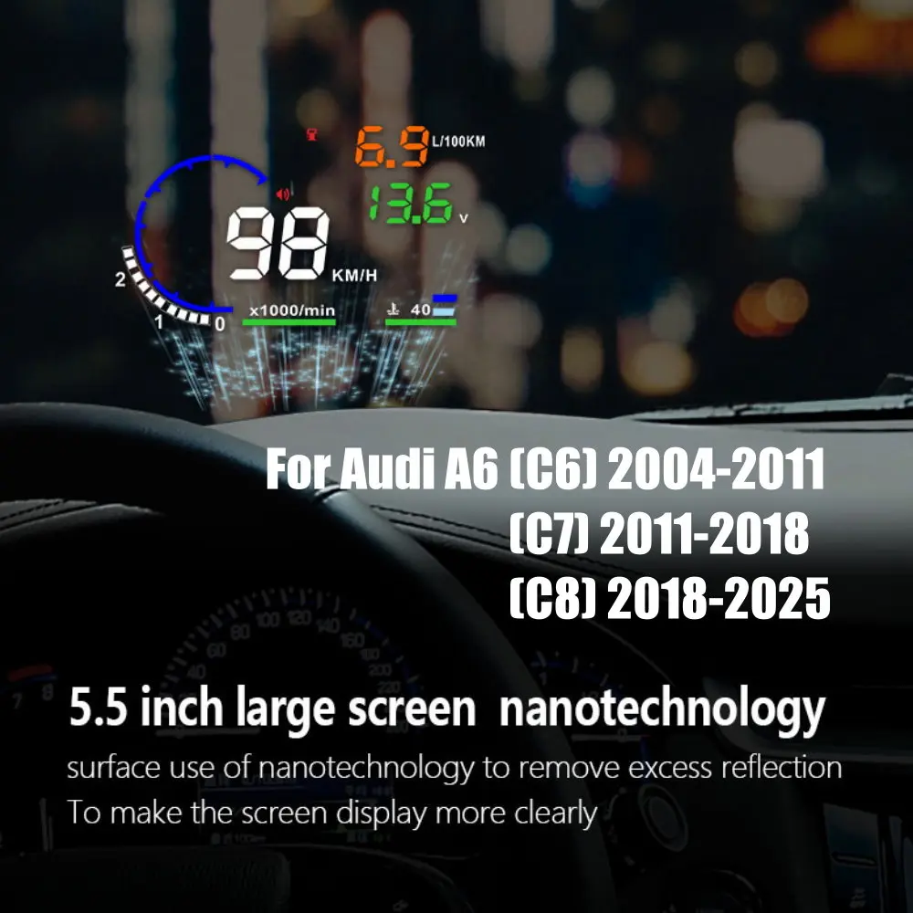 Car HUD Head Up Display LED Windshield Projection For Audi A6 (C6) 2004-2011 (C7) 2011-2018 (C8) 2018-2025 view 2