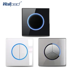 WALLPAD 1/2/3/4Gang Wall Light Switch Round Button Switches 2Way Glass Panel 110V 250V 16A Blue LED Ring Indicator