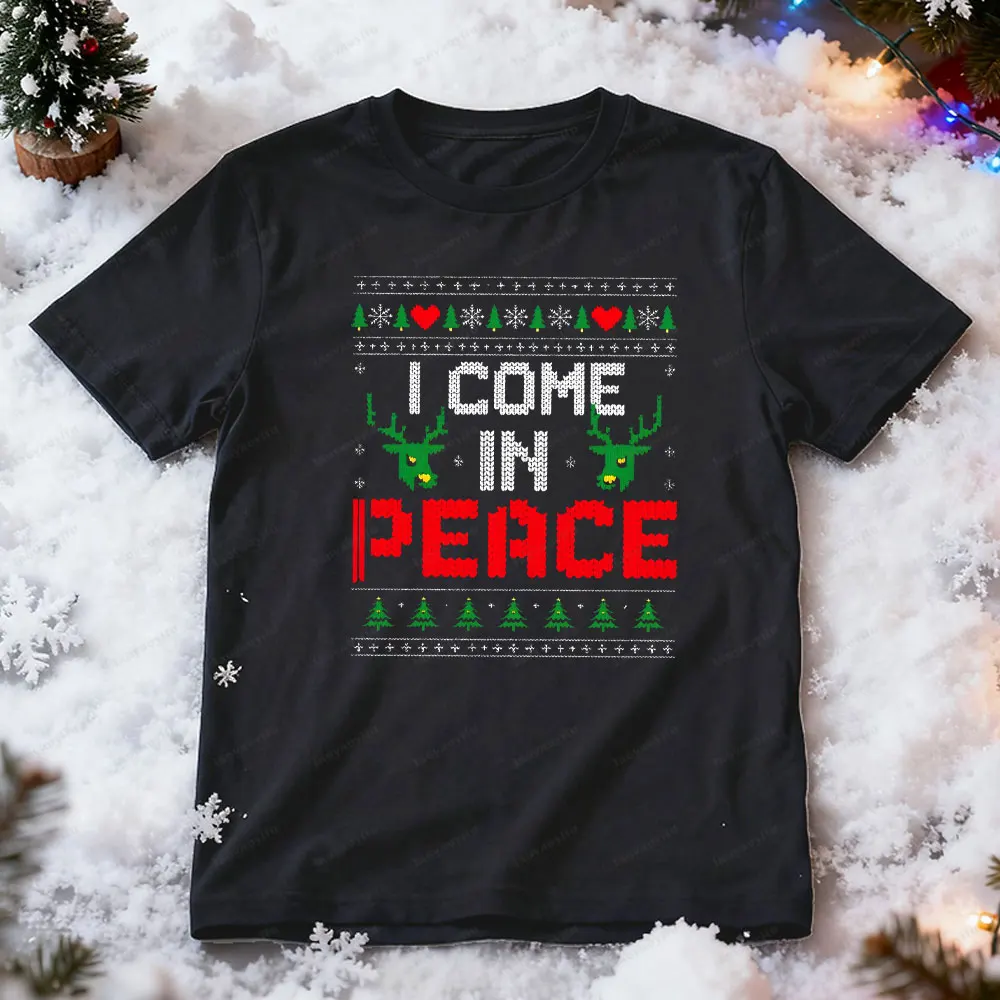 Eu veio na paz casal camisa combinando casais engraçados feio tshirt natal feio adulto humor férias pegajoso natal roupas femininas