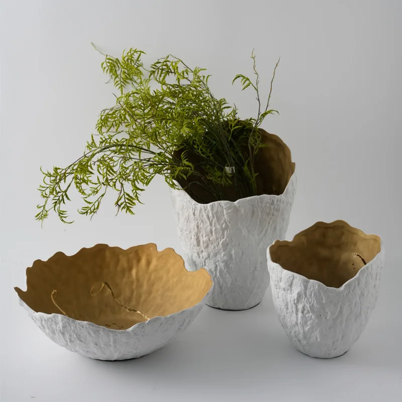 Simple modern ceramic large diameter irregular vase fruit plate combination ornament model room art decoration flower arrangemen