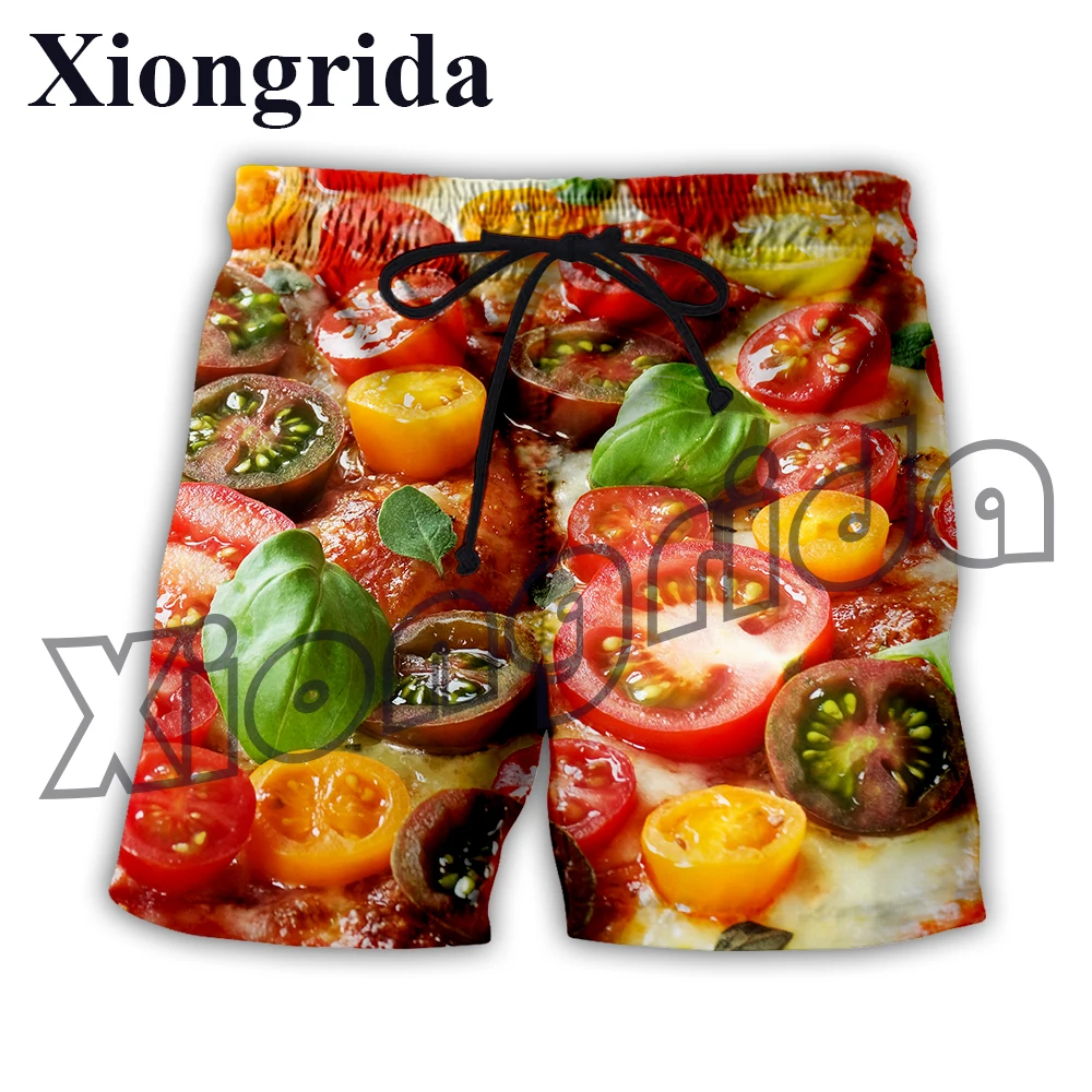 Pizza Print Shorts Mens Casual 3D Food Print Beach Shorts Unisex Harajuku Hip Hop Board Shorts Trunks Streetwear