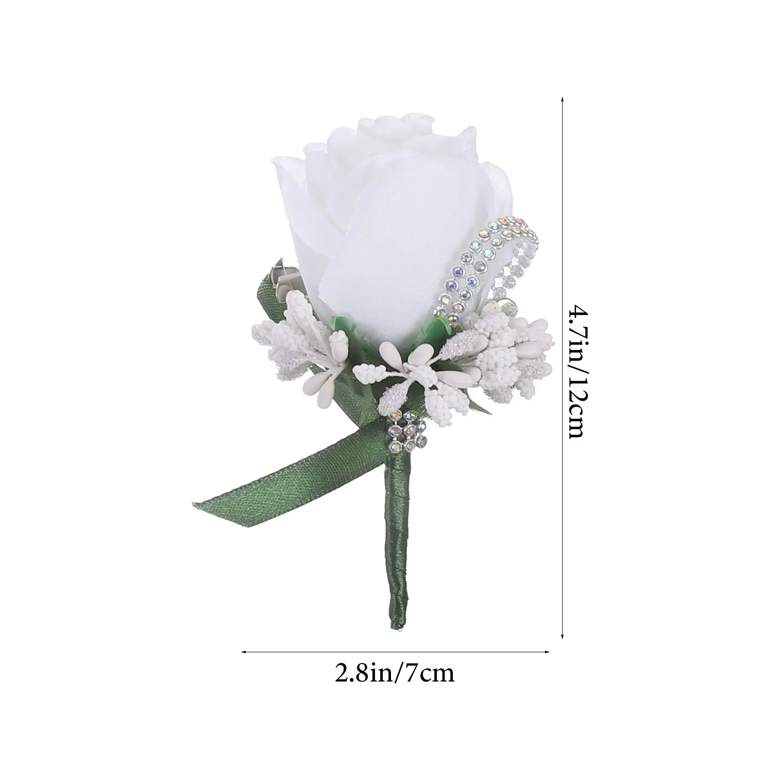6Pcs Wedding Corsage Set Rhinestone Decorated Boutonniere Artificial Flower Chest Pin for Bridal Party Banquet Decoration