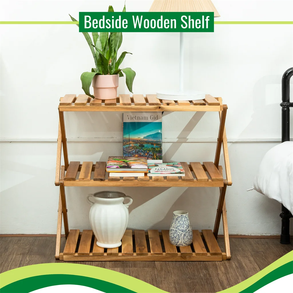 Wooden Plants Stand Foldable Shoe Rack Multipurpose Shelf Perfect Idea For Living Room Bedroom