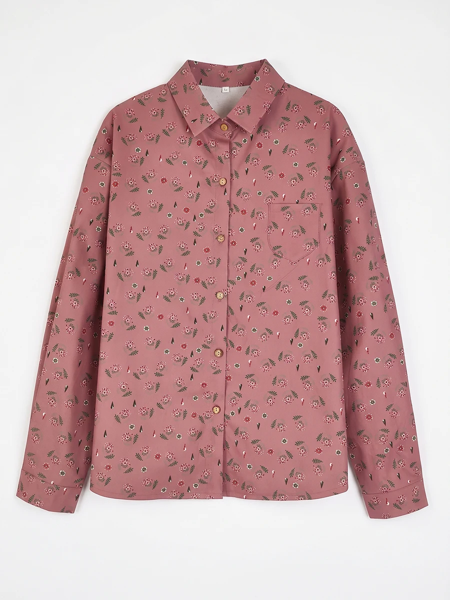 Neue Damen Vintage Blumenmuster Hemden Lässige Lose Langarm Blusen mit Knöpfen Frühling Herbst Elegante Oberteile Blusas Mujer – Detail 2