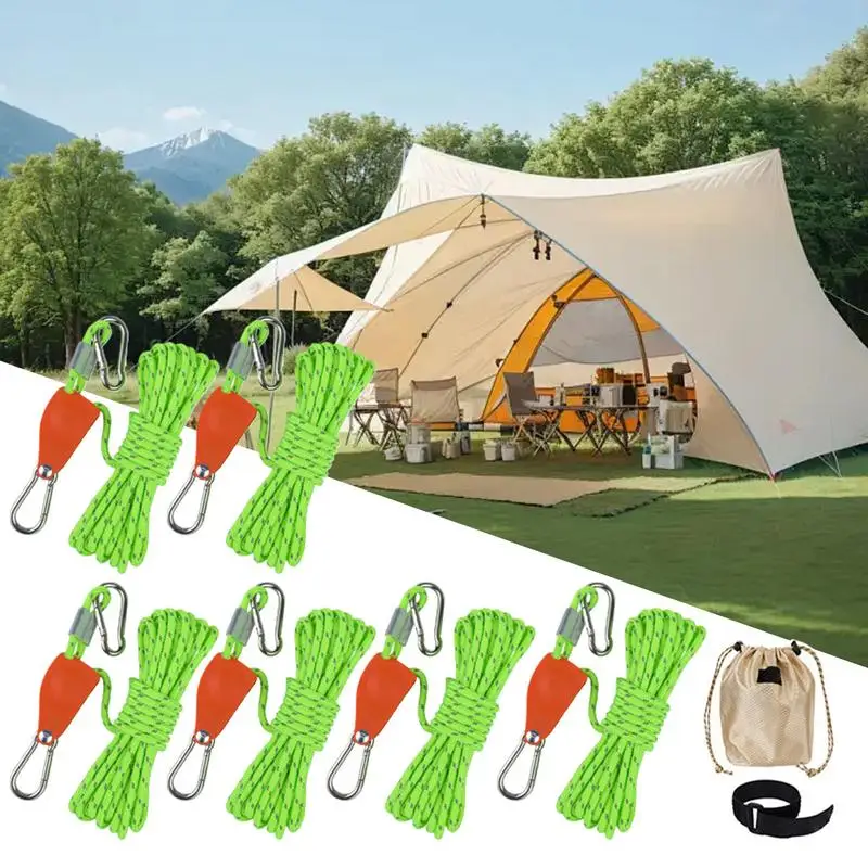 Camping Rope With Ratchet Pulley Reflective Camping Ratchet String Tent Cord Adjustable Tie Down Ratchet Straps For RV Awnings