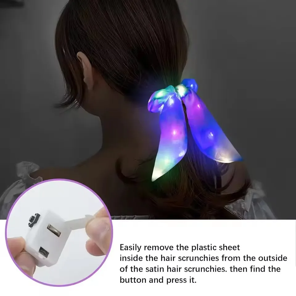 5/10 قطعة Led تضيء القوس Scrunchies Led الشعر Scrunchie ذيل حصان أصحاب النساء اكسسوارات توهج في الظلام لوازم الحفلات