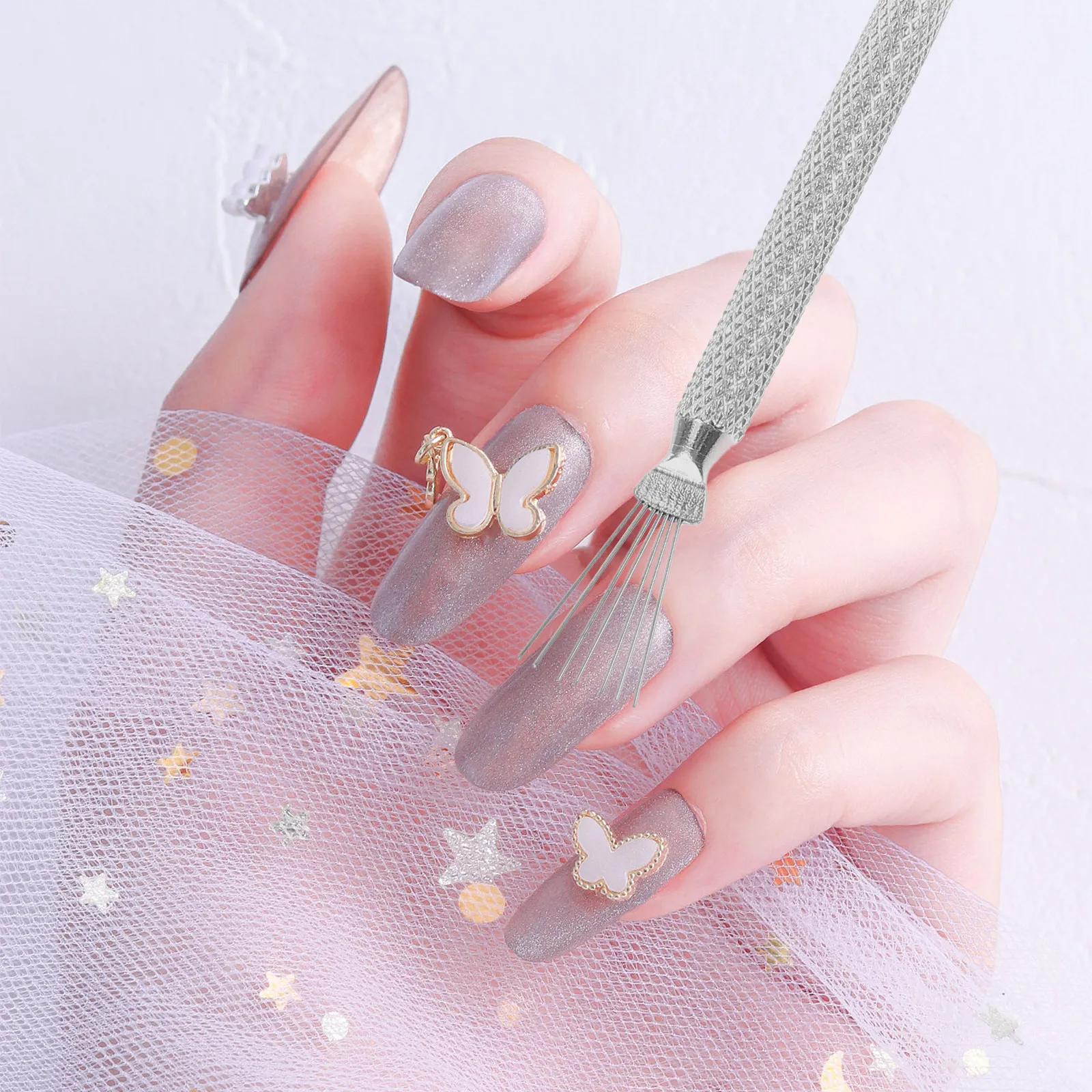 Multi-Functional Seven Bendable Pins Nail Art Fine Line Pen Stainless Steel Handle Nail Stripe Drawing Spider Web Tool