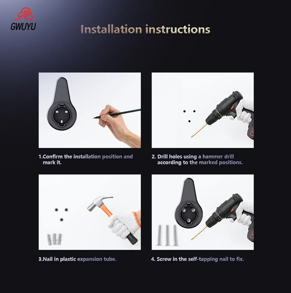 GWUYU SAE J1772 Wall Mount Connector Holster EV Charger Plug Holder Bracket for US Standard AC Charging Station