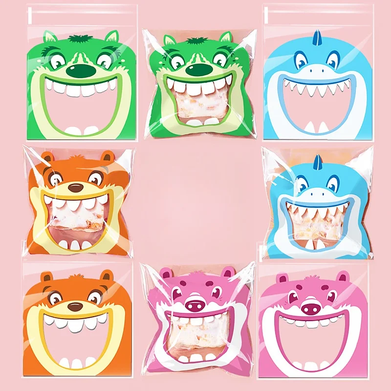 50 Uds. Bolsas de plástico autoadhesivas de monstruo de dibujos animados para galletas, dulces, paquete para hornear aperitivos, suministros de decoración navideña