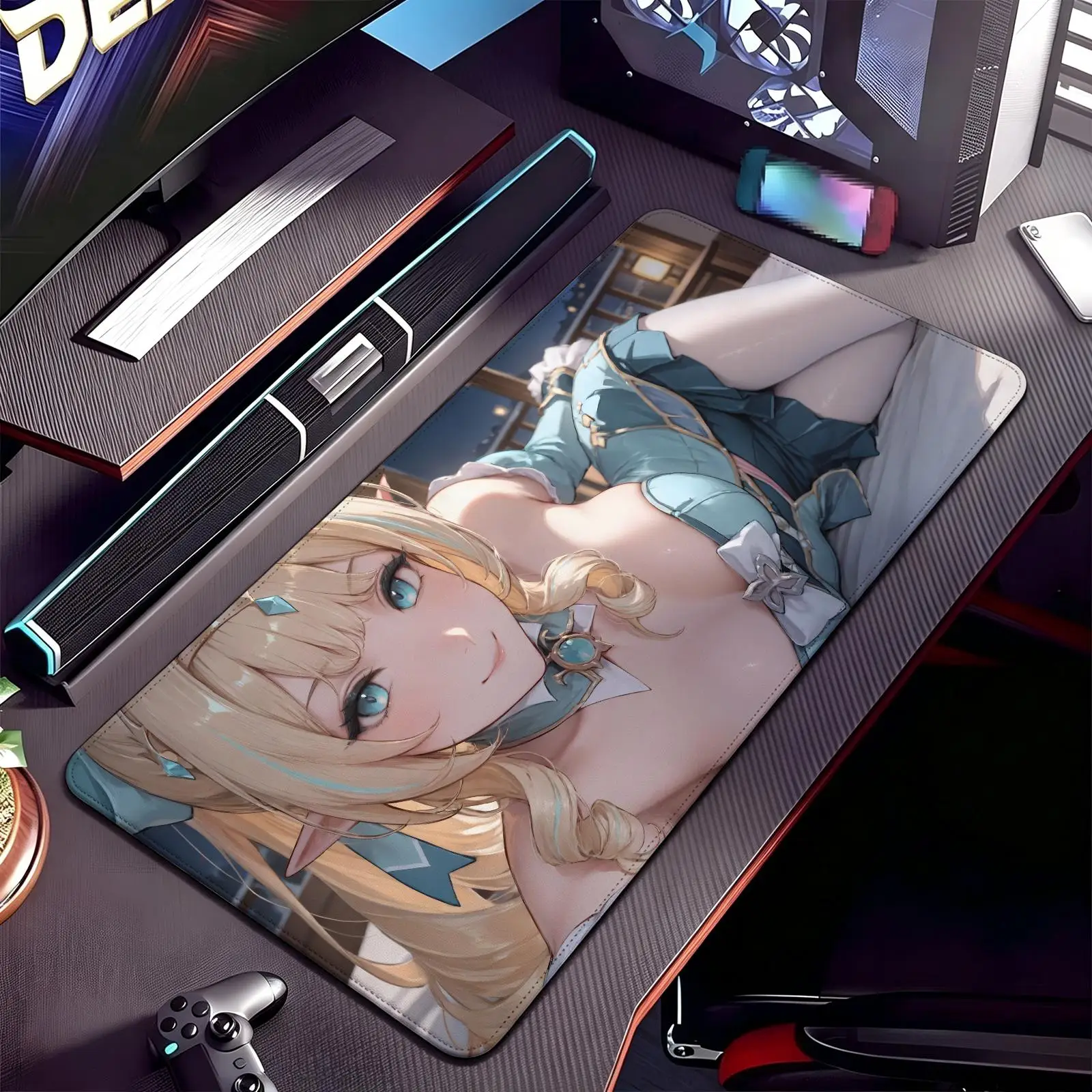 Mouse Pad XXL Anime Mouse Pad, stitched wearproof edge, smooth non-slip mat for desktop & laptop games Genshin Impact Vesna