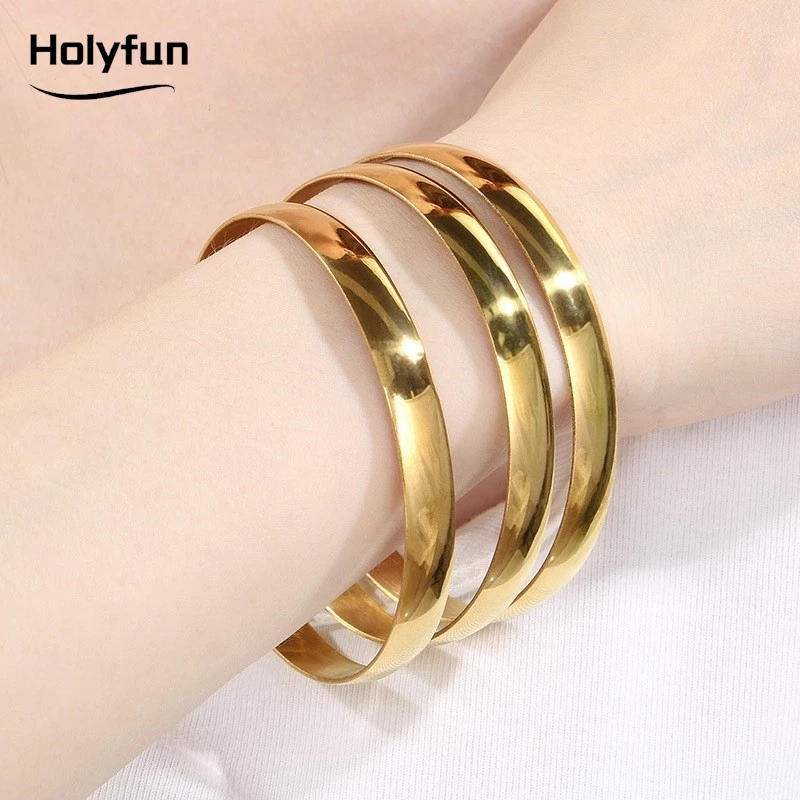 Minimalist Stainless Steel Pure Gold Plated Plain Pattern Bracelet for Women Simple Stackable Bracelets Jewelry Gift for Men Her