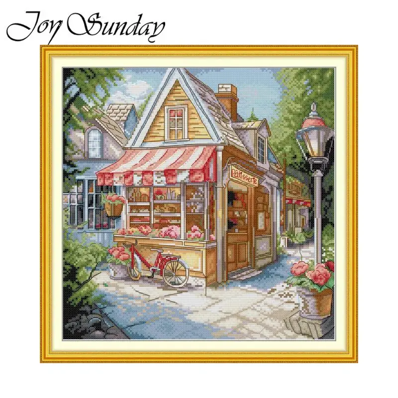 Joy Sunday Cross Stitch Kits Store Lanscape HD Patterns Printed Counted Fabric Aida 16/14/11CT DIY Handcraft Embroidery Sets New