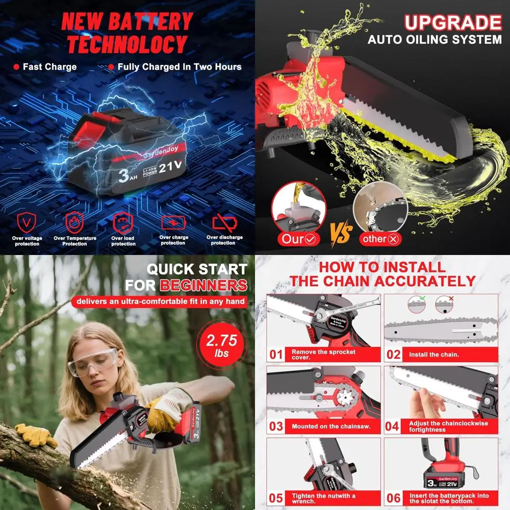 

6-дюймовая компактная электрическая ручная цепная пила — идеально подходит для обрезки деревьев, распиловки древесины и ухода за садом.