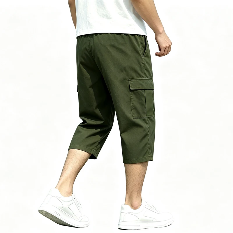 Men New Cargo Capri Pants Loose Fit Elastic Drawstring Waist Multi Pocket Outdoor Walking Holiday Summer Casual 7/8 Trousers view 3
