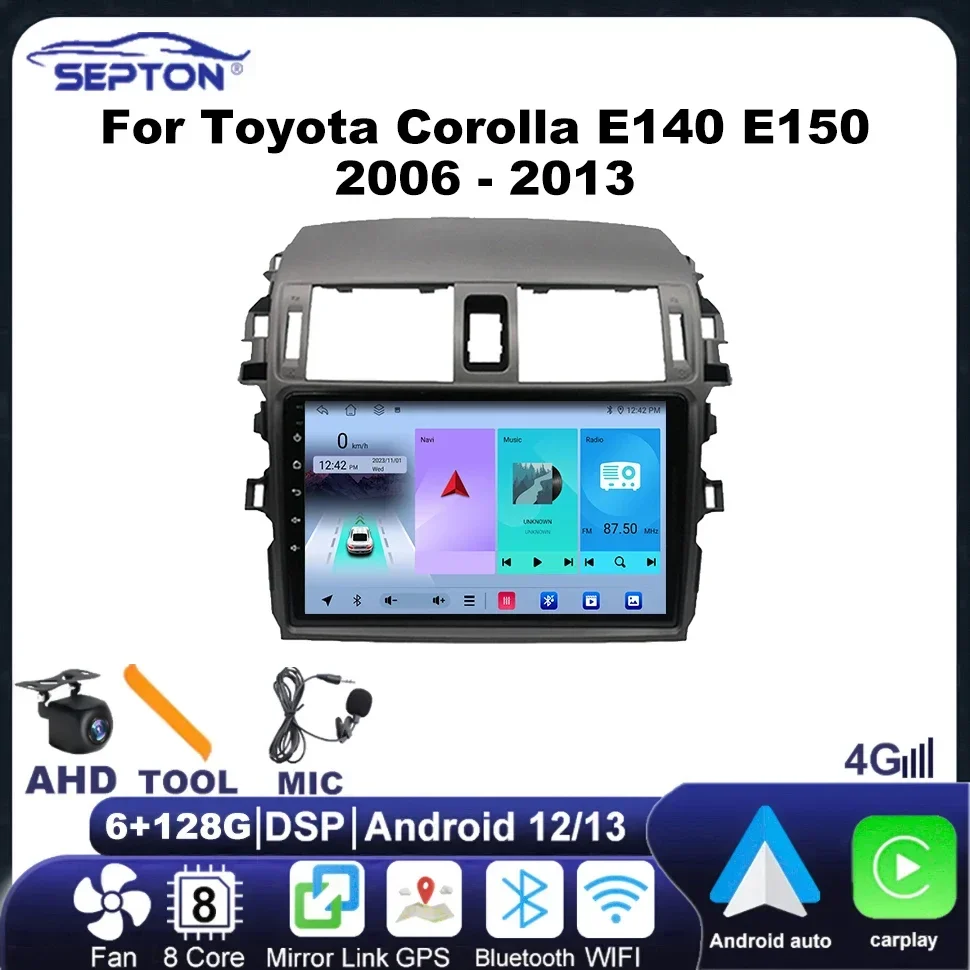 SEPTON Car Radio Carplay Android Auto for Toyota Corolla E140 E150 2006 - 2013 4G Net 2Din Navi GPS Head Unit Multimedia Player