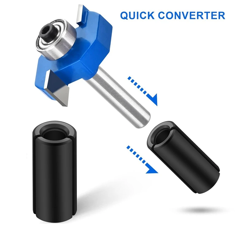 4Pcs Router Bits 1/4 Shank With 6 Bearings Set Rabbeting Router Bit For Wood Grooving With 1/2In To 1/4In Router Collet