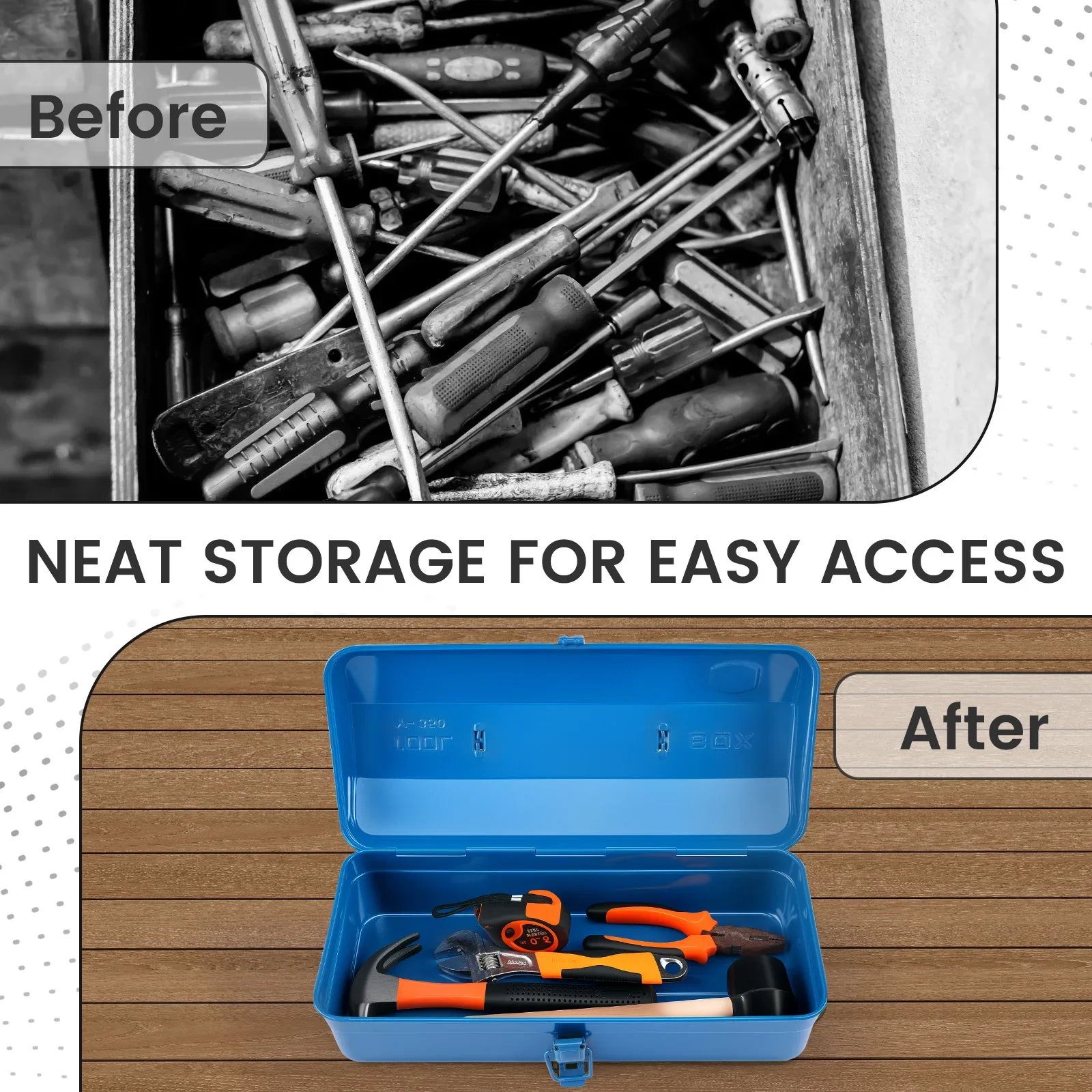 صندوق تخزين أدوات معدني كبير مع مقبض لحقيبة الأدوات المحمولة لورشة العمل مع صندوق منظم قفل الغطاء لجزء الأجهزة #4