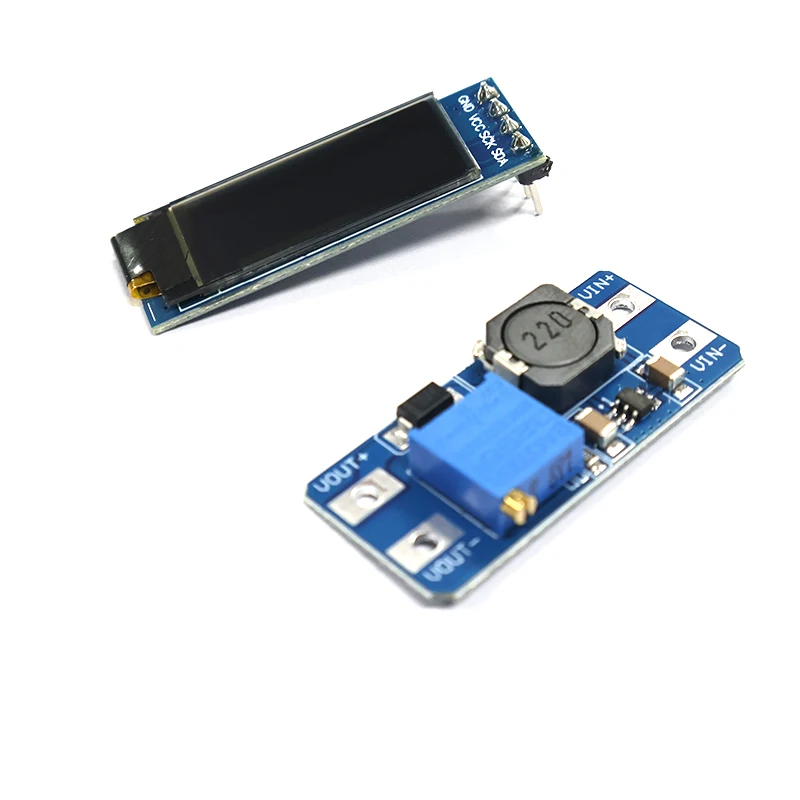 MT3608 Boost Converter+0.91 Inch OLED Display Combo, SSD1306 I2C 128x32,2-24V to 5V-28V 2A, Power &Display Kit for Arduino ESP32