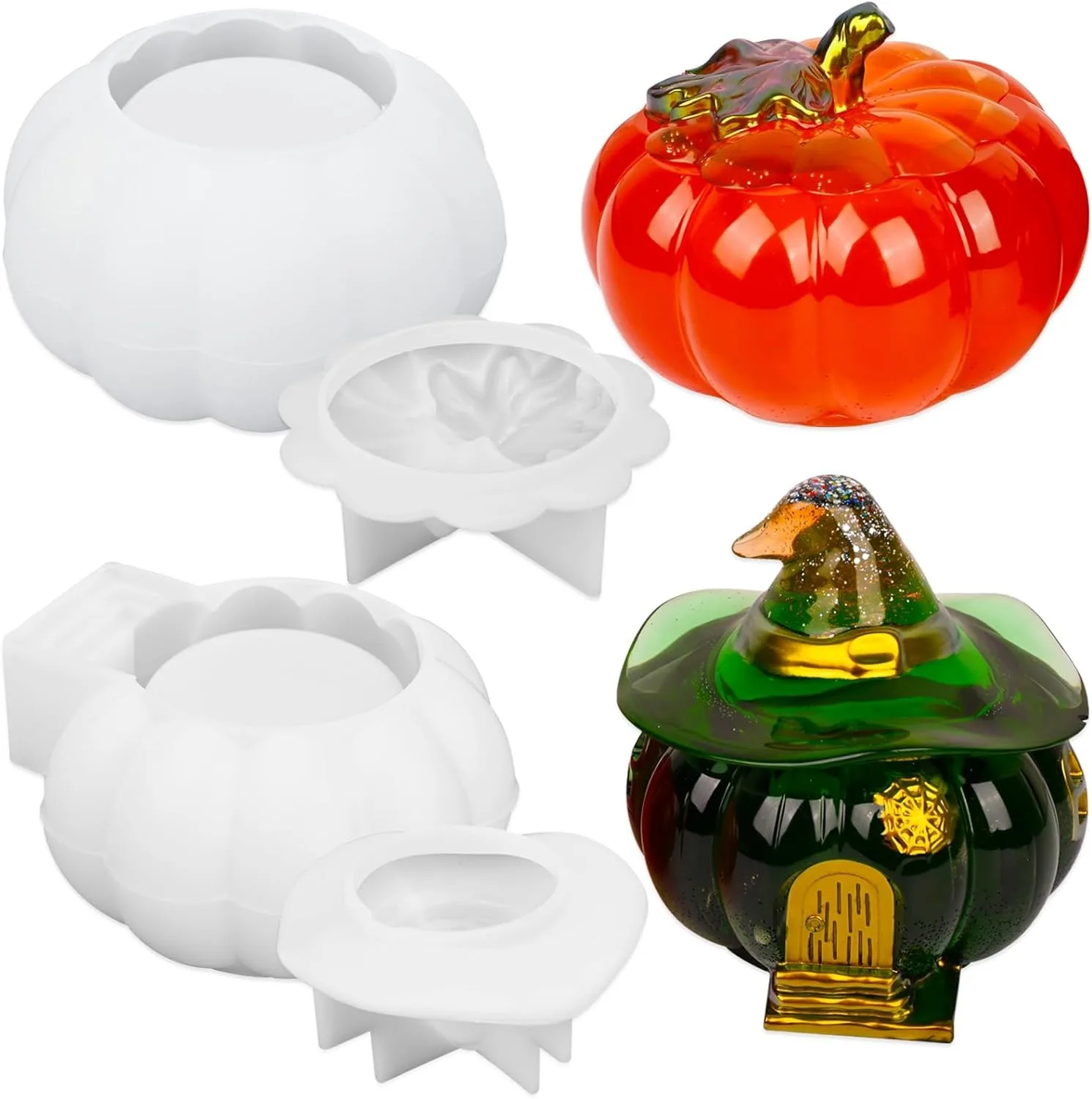 

Halloween Resin Molds, Resin Jar Molds, Pumpkin Jars Silicone Molds, Pumpkin Hut with Witch Lid Storage Jar Epoxy Molds
