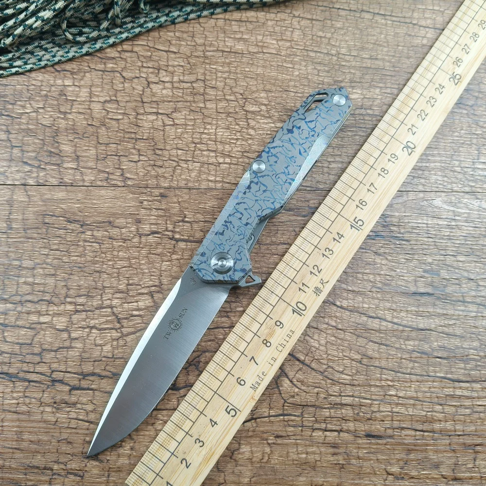 Image of TWOSUN D2 Klappmesser mit Titan-Griff für Tägliches Gebrauch, Camping, Outdoor, Jagd und Wandern TS21 Linien