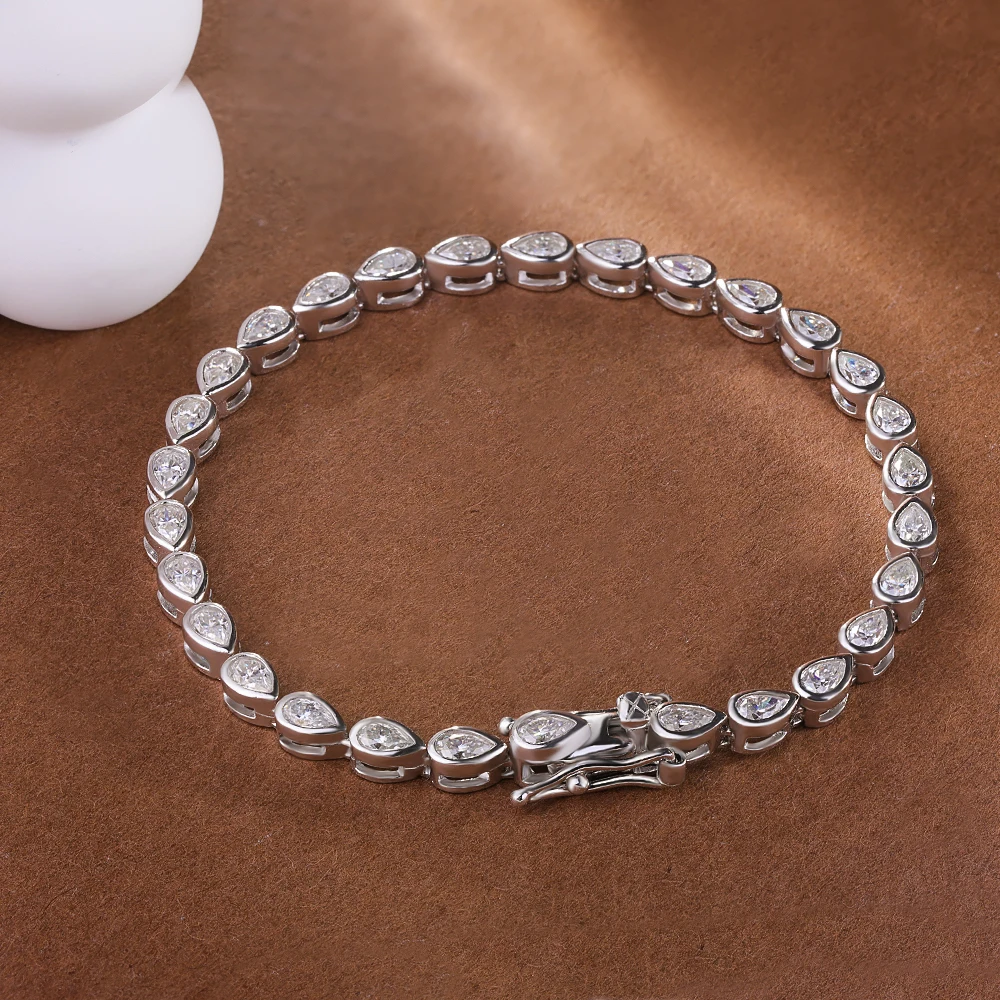 Certified 0.2carat Waterdrop Moissanite Tennis Bracelets Bezel Set 925 Sterling Silver Pear Cut Diamond Bracelet for Women