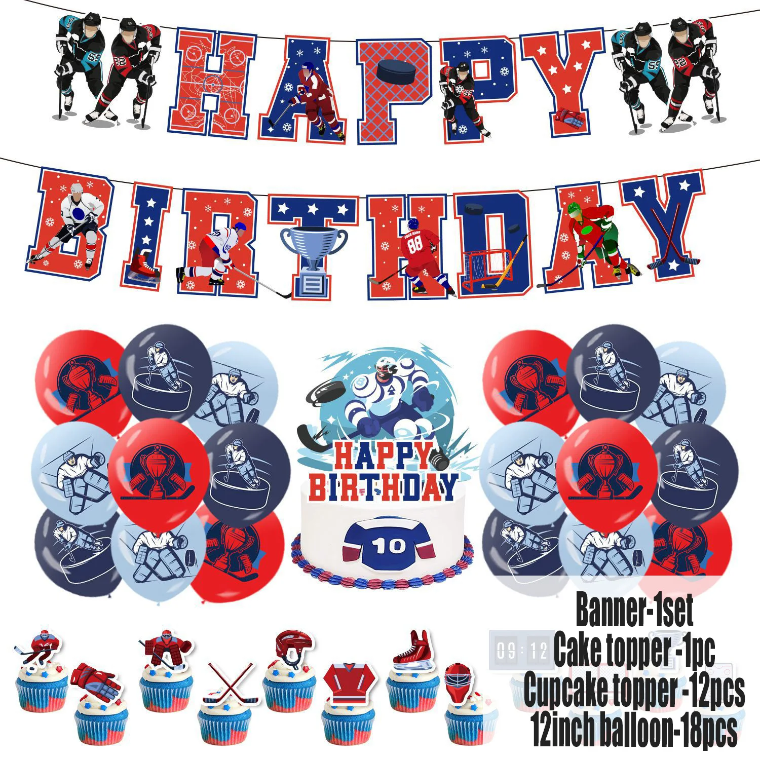 Eishockey-Thema Kindergeburtstag Party-Zubehör Dekoration Sport Hockey Ballon Tortendekoration Banner Hintergrund Babyparty Requisiten – Detail 4