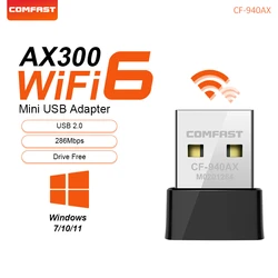 Comfast 300Mbps USB2.0 Wifi Dongle USB WIFI Adapter 2.4G WIFI6 Network Card Drive Free Wifi Receiver Laptop PC For Win7/10/11
