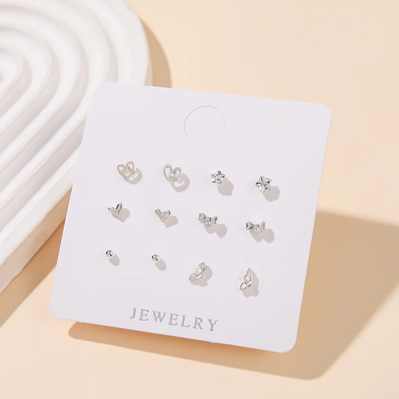 مجموعة أقراط متعددة الاستخدامات مكونة من 6 قطع من النسخة الكورية، وأقراط على شكل فيونكة الحب المدمجة، وأقراط على شكل نجمة بسيطة #4