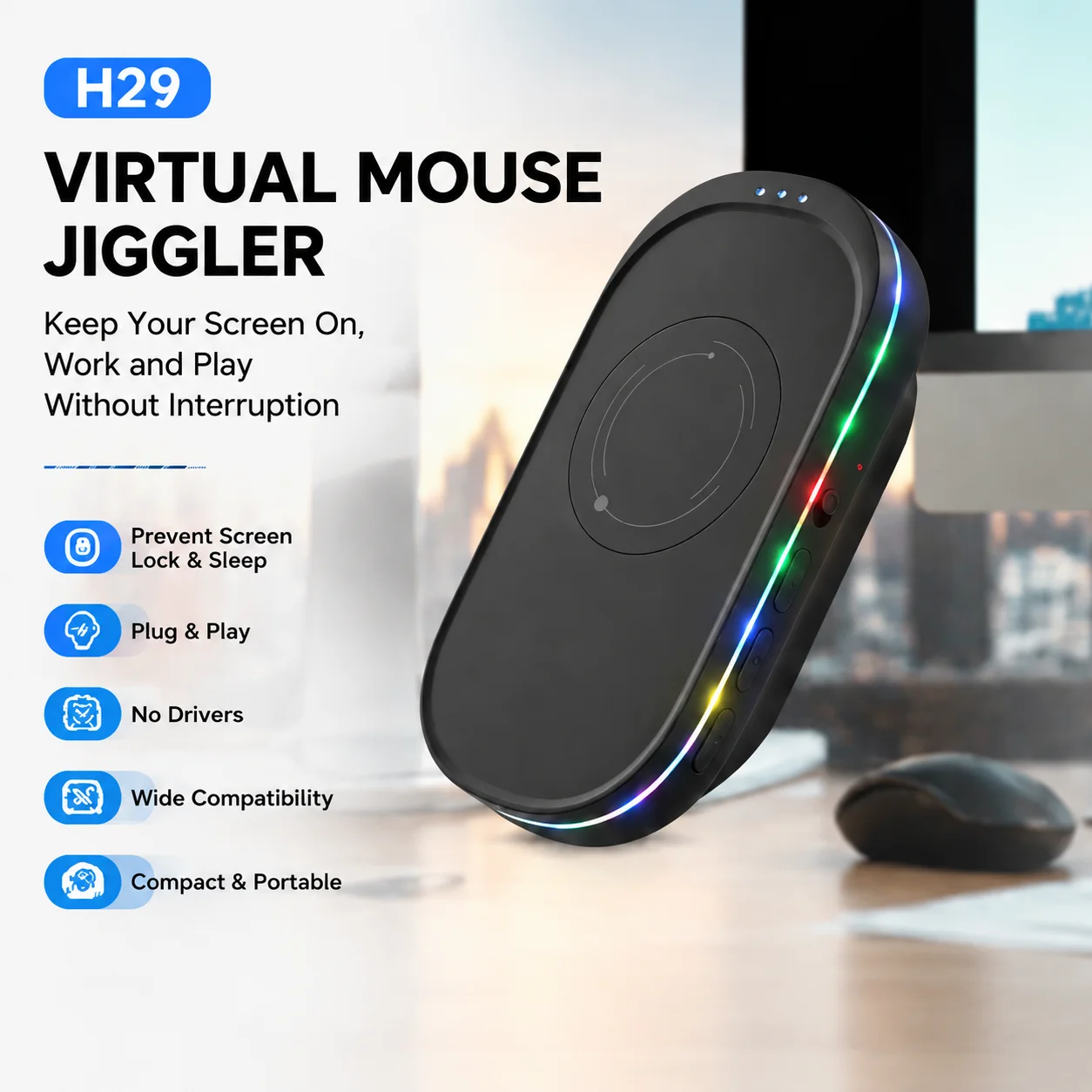 Virtual Mouse Mover Anti-sleep Automatic Movement To Prevent Computer Lock Screen With ON/OFF Switch Undetectable Mouse Jiggler
