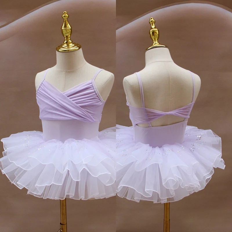 Children Ballet Leotard Tutu Fluffy Skirt Sling Ballet Bodysuit Dance Grading Test Performance Dress Gymnastics