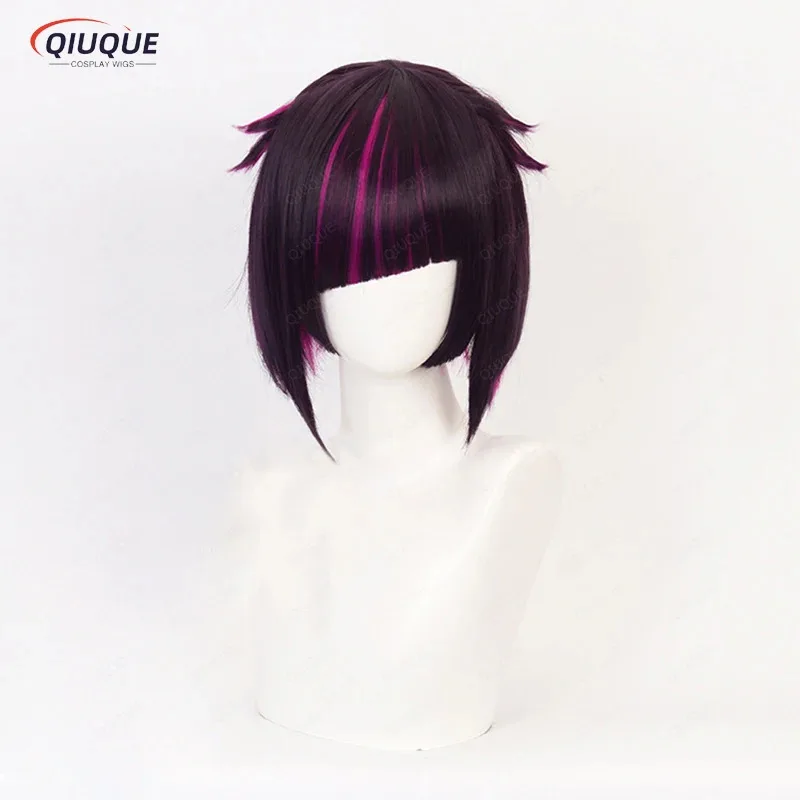 2025 yiyi Anime Lilia Vanrouge Cosplay Short Black Purple Mixed Heat Resistant Synthetic Hair Halloween Role Play Wigs + Wig