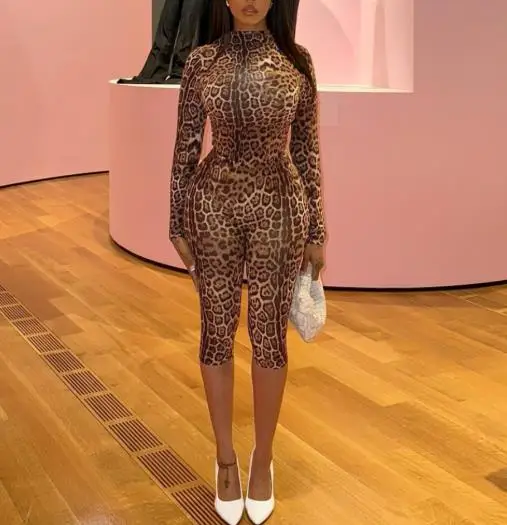 ชุดเซ็ตสองชิ้นสำหรับผู้หญิง คอลเลคชั่นฤดูใบไม้ผลิ 2026 แฟชั่นใหม่ ลายเสือดาว เสื้อแขนยาวคอสูงปานกลาง & กางเกงลำลองทรงครอป