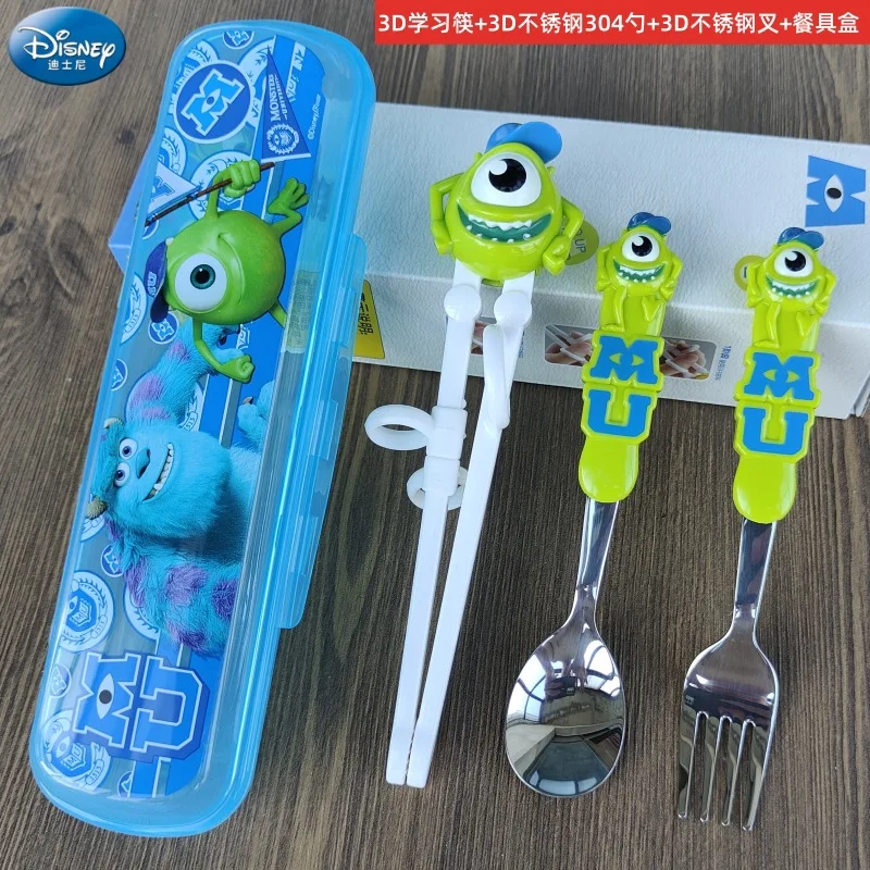 Disney Tableware Children's Chopsticks Baby 3d Practice Chopsticks 304 Stainless Steel Spoon Fork Chopsticks Cutlery Box Set