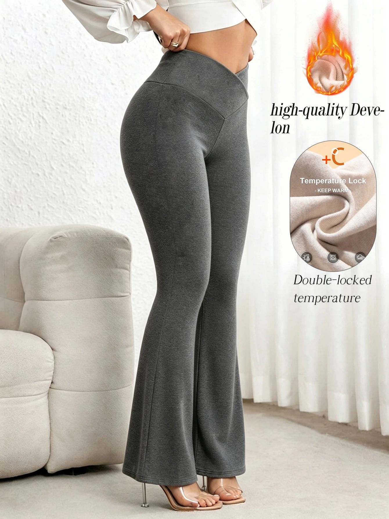 Women's Winter DeRong Material Slight Flare Pants Waist-Cinching Butt-Lifting Warm Temperature-Locking