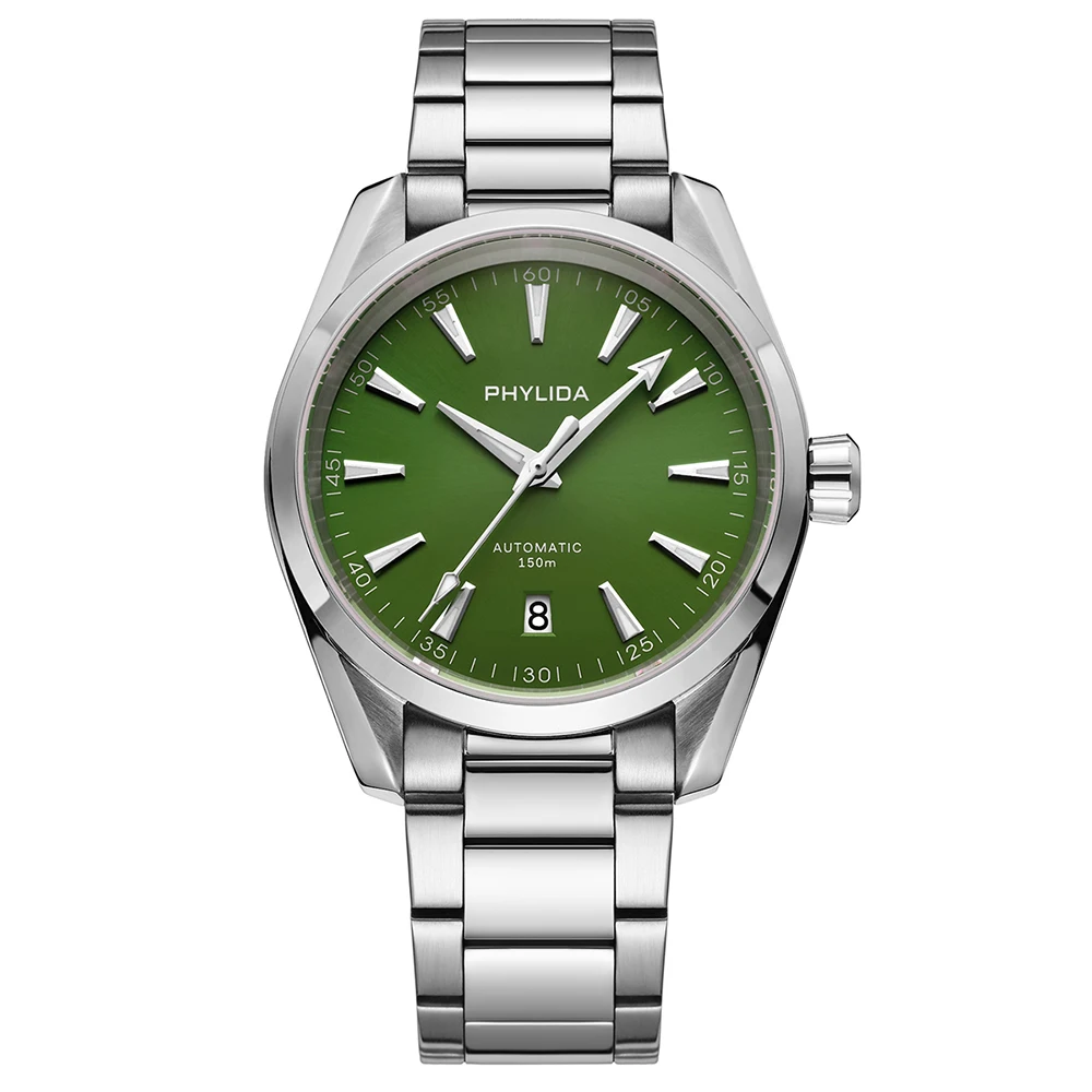 PHYLIDA 40mm nuevo esfera verde Aqua 150m reloj automático cristal de zafiro NH35A reloj de pulsera 100WR relojes para hombres