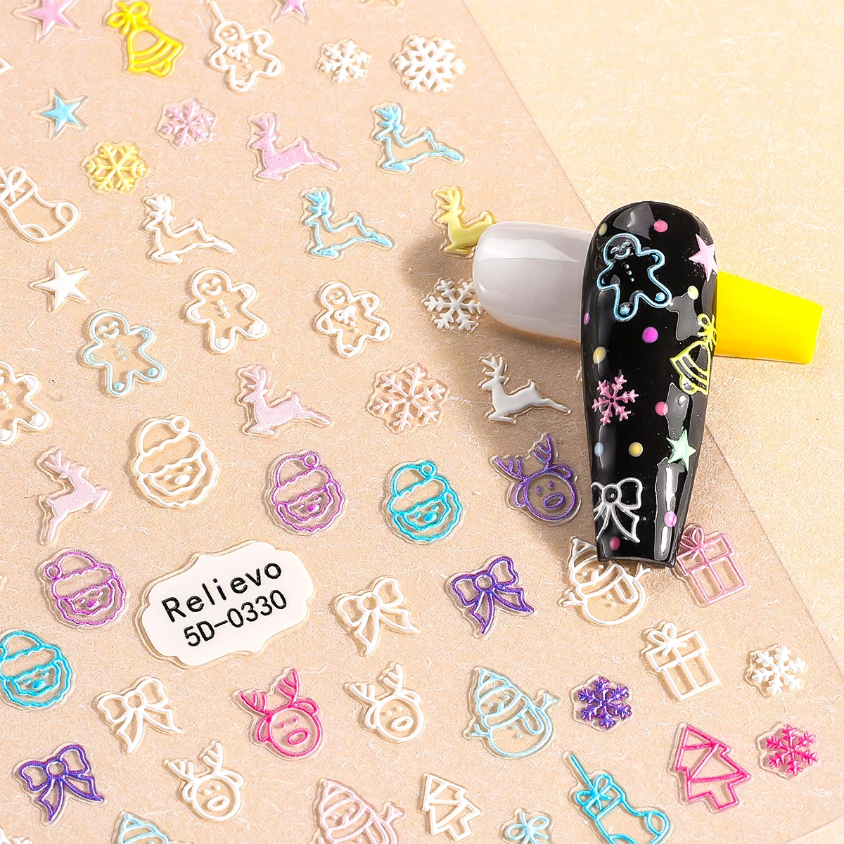 Autocollant de noël pour Nail Art, 2 pièces, flocon de neige 5D, bonhomme de neige, père noël, élan, décalcomanies auto-adhésives pour décoration de manucure à faire soi-même