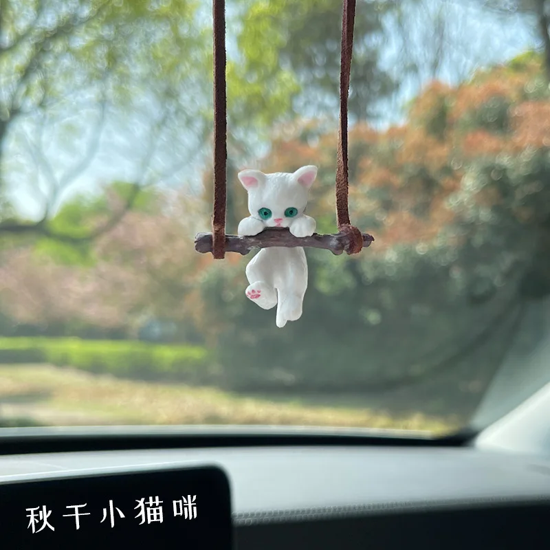 Cute Branch Cat Car Pendant Ornaments Hanging Auto Interior Rear View Mirror Decoration Dangle Trim Accessory Car Accessories