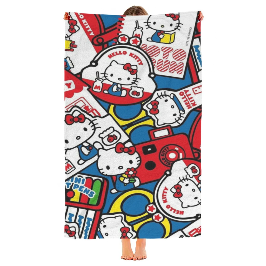 Cute Anime Sanrio Hello Kitty Kawaii Beach Towel  Poncho Bathing Towels Cover-ups Quick Dry Sand Free Yoga Spa Gym Pool