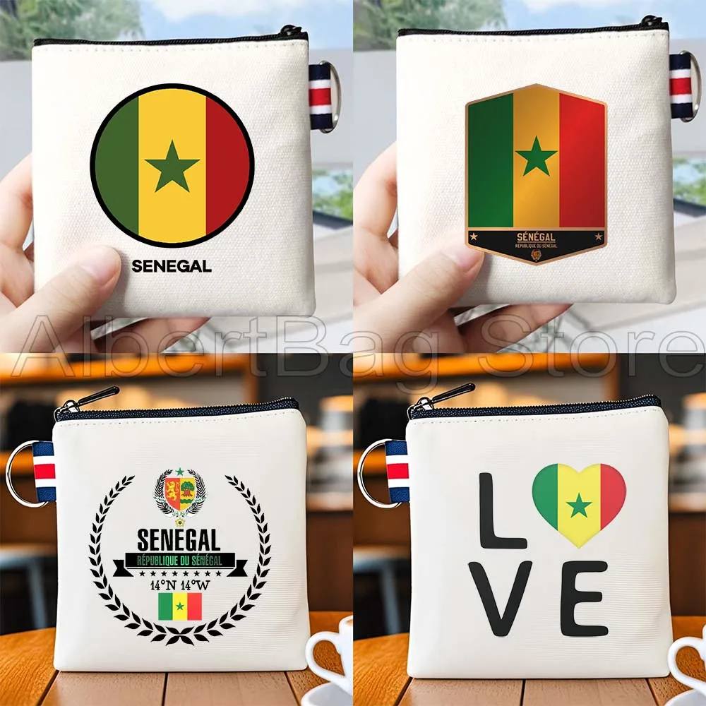 

Senegal Flag Map Senegalese Gifts Canvas Coin Purse Bag Small Square Key Bag Travel Storage Card Bag Cotton Wallet Zipper Pouch