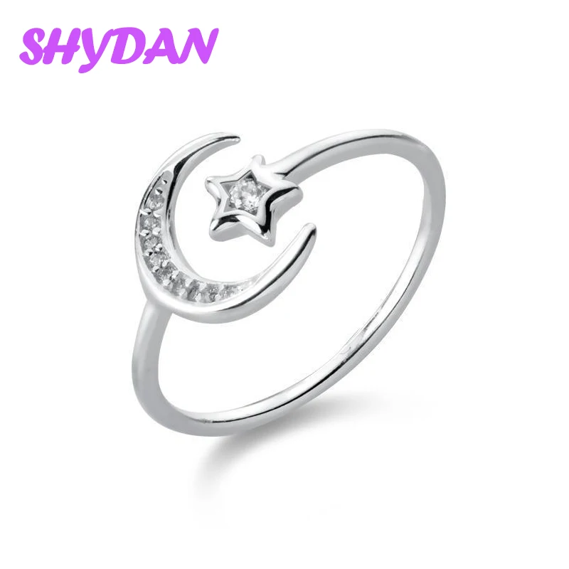 SHYDAN 925 Sterling Silber Mond Offene Verstellbare Ringe für Frauen Mädchen Modeschmuck